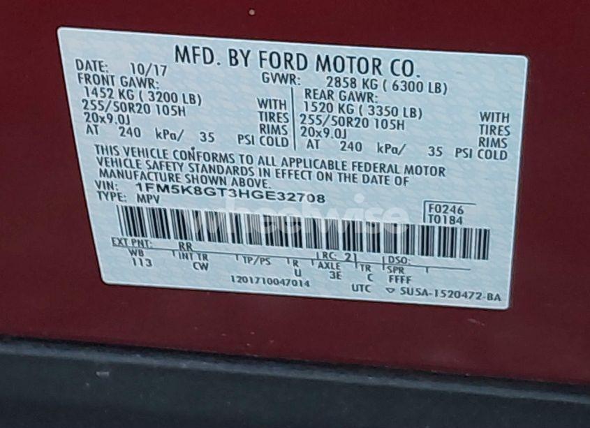 Photo 9 of 2017 Ford Explorer SPORT (VIN 1FM5K8GT3HGE32708)