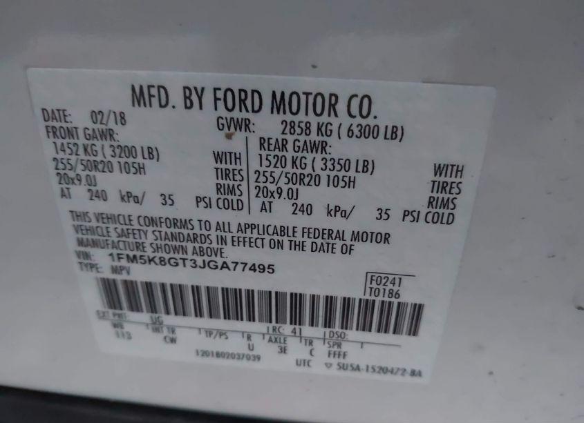 Photo 9 of 2018 Ford Explorer SPORT (VIN 1FM5K8GT3JGA77495)