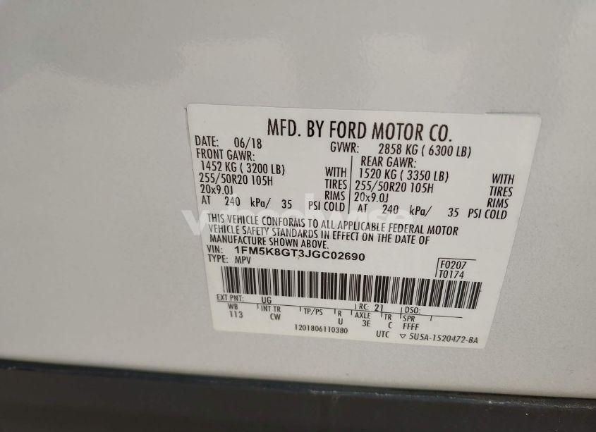 Photo 9 of 2018 Ford Explorer SPORT (VIN 1FM5K8GT3JGC02690)