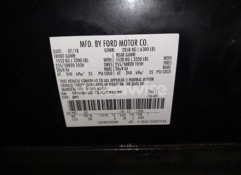 Photo 9 of 2018 Ford Explorer SPORT (VIN 1FM5K8GT3JGC46639)