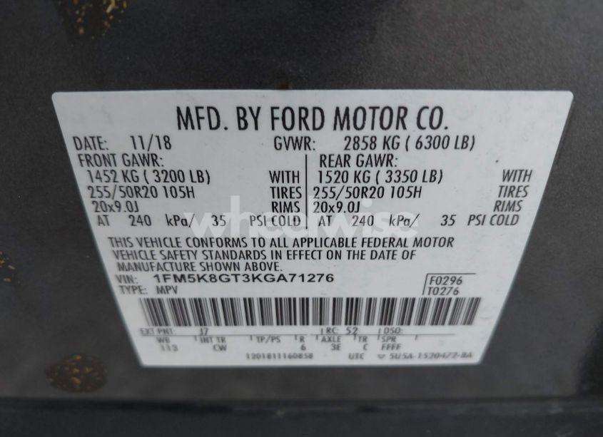 Photo 9 of 2019 Ford Explorer SPORT (VIN 1FM5K8GT3KGA71276)