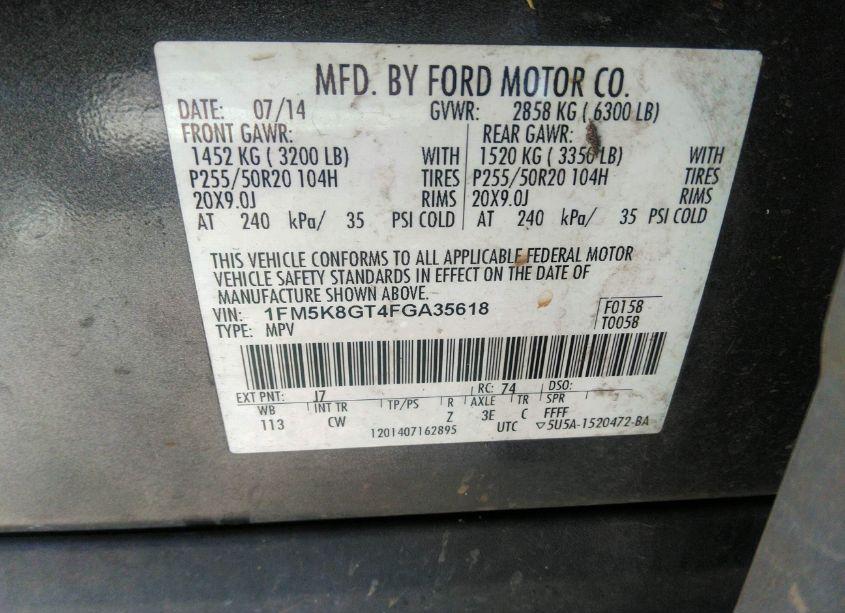 Photo 9 of 2015 Ford Explorer SPORT (VIN 1FM5K8GT4FGA35618)