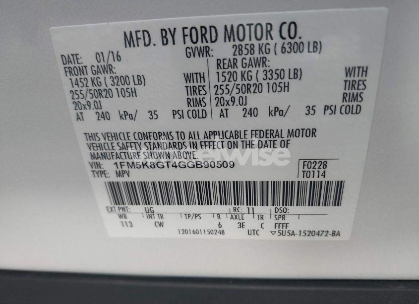 Photo 9 of 2016 Ford Explorer SPORT (VIN 1FM5K8GT4GGB90509)