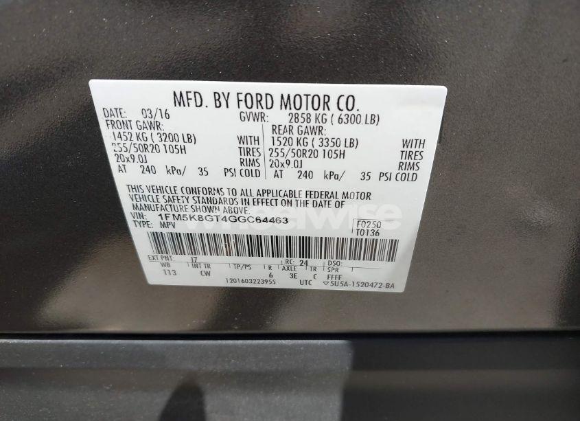 Photo 9 of 2016 Ford Explorer SPORT (VIN 1FM5K8GT4GGC64463)