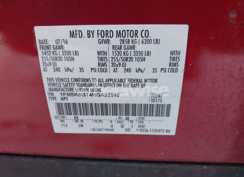 Photo 9 of 2017 Ford Explorer SPORT (VIN 1FM5K8GT4HGA32916)