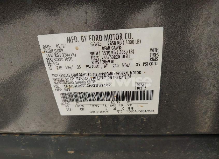 Photo 9 of 2017 Ford Explorer SPORT (VIN 1FM5K8GT4HGB81102)