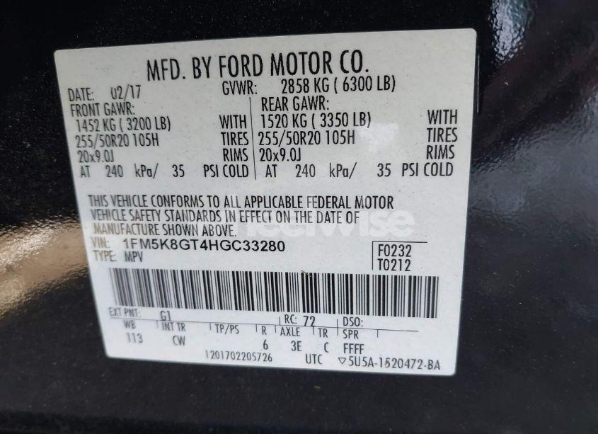 Photo 9 of 2017 Ford Explorer SPORT (VIN 1FM5K8GT4HGC33280)