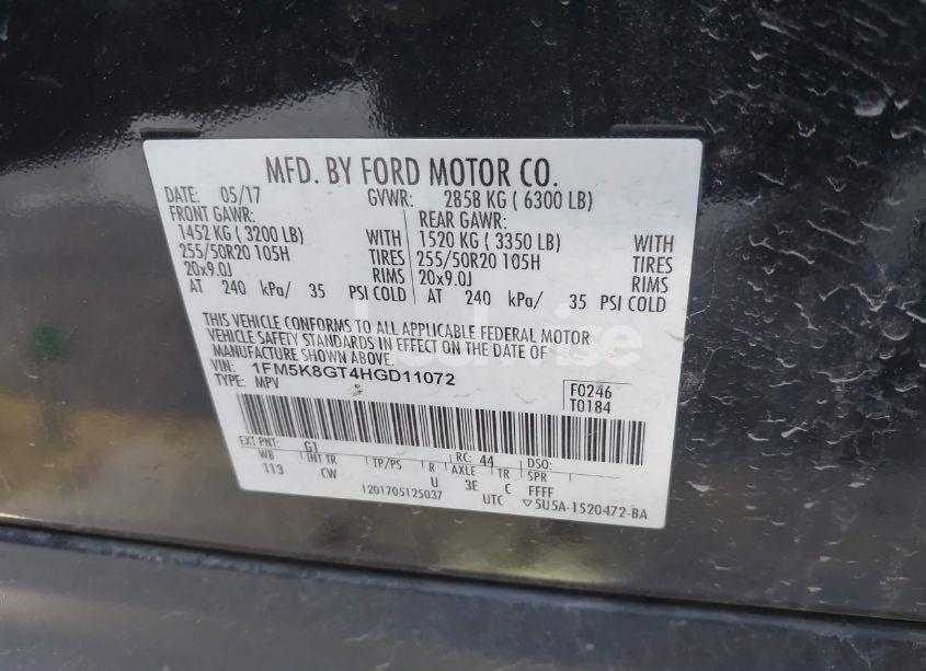 Photo 9 of 2017 Ford Explorer SPORT (VIN 1FM5K8GT4HGD11072)