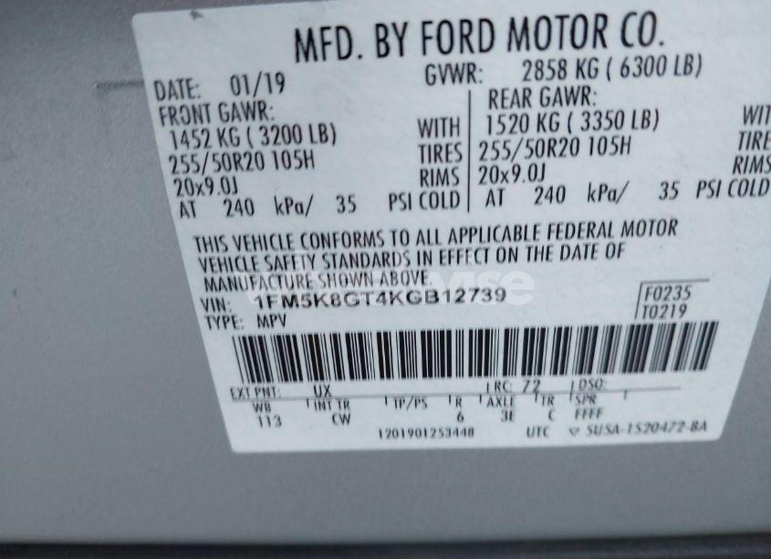 Photo 9 of 2019 Ford Explorer SPORT (VIN 1FM5K8GT4KGB12739)