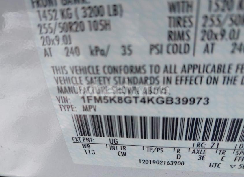 Photo 9 of 2019 Ford Explorer SPORT (VIN 1FM5K8GT4KGB39973)