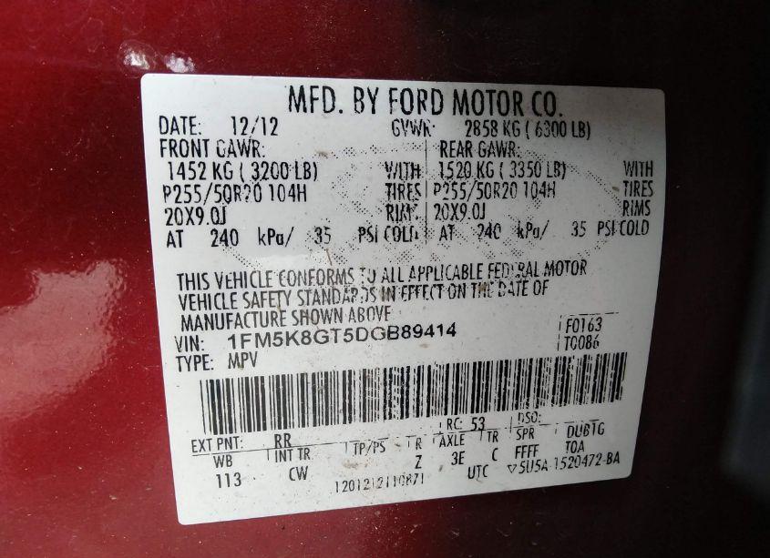 Photo 9 of 2013 Ford Explorer SPORT (VIN 1FM5K8GT5DGB89414)