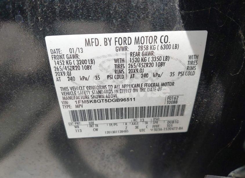 Photo 9 of 2013 Ford Explorer SPORT (VIN 1FM5K8GT5DGB96511)