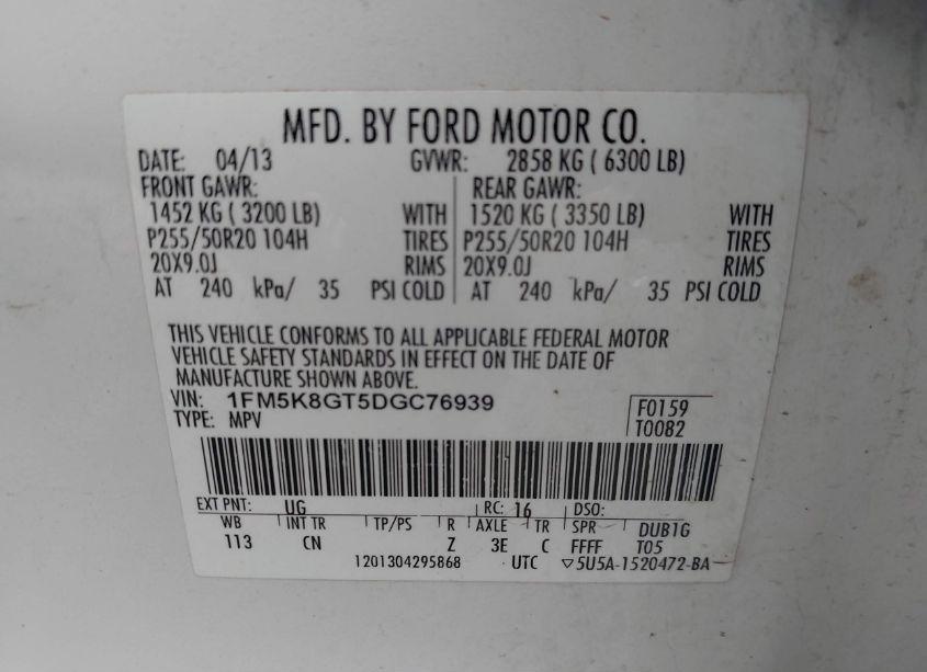 Photo 9 of 2013 Ford Explorer SPORT (VIN 1FM5K8GT5DGC76939)