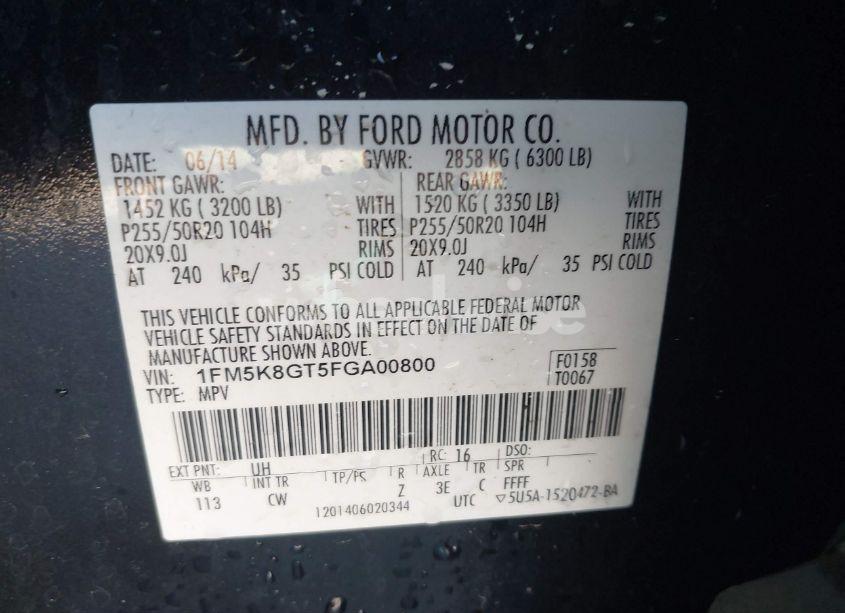 Photo 9 of 2015 Ford Explorer SPORT (VIN 1FM5K8GT5FGA00800)