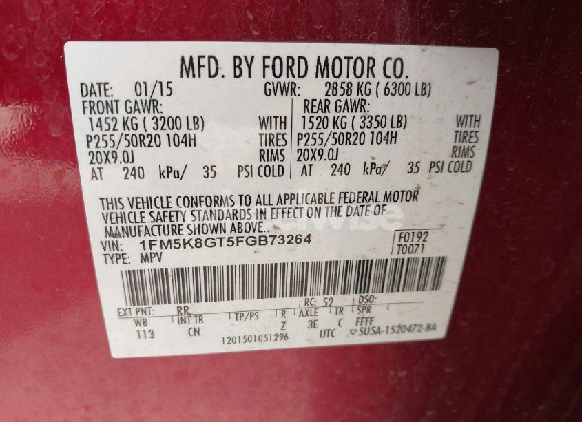 Photo 9 of 2015 Ford Explorer SPORT (VIN 1FM5K8GT5FGB73264)