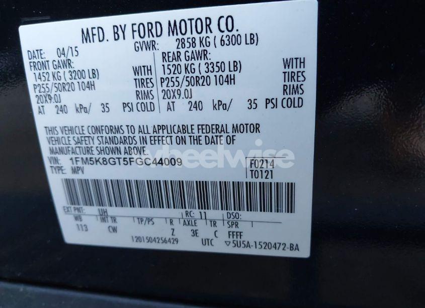 Photo 9 of 2015 Ford Explorer SPORT (VIN 1FM5K8GT5FGC44009)