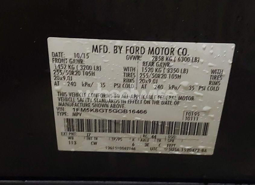 Photo 9 of 2016 Ford Explorer SPORT (VIN 1FM5K8GT5GGB16466)