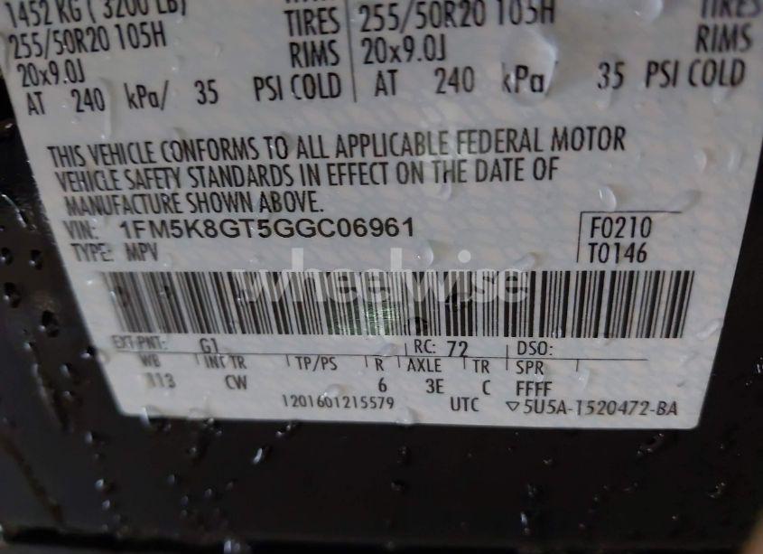 Photo 9 of 2016 Ford Explorer SPORT (VIN 1FM5K8GT5GGC06961)