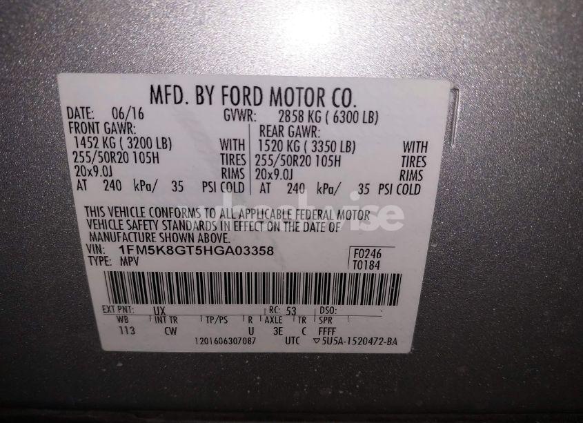 Photo 9 of 2017 Ford Explorer SPORT (VIN 1FM5K8GT5HGA03358)