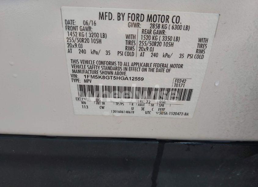 Photo 9 of 2017 Ford Explorer SPORT (VIN 1FM5K8GT5HGA12559)