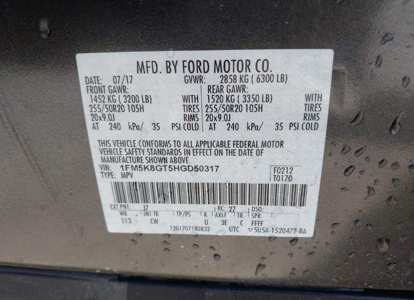 Photo 9 of 2017 Ford Explorer SPORT (VIN 1FM5K8GT5HGD50317)