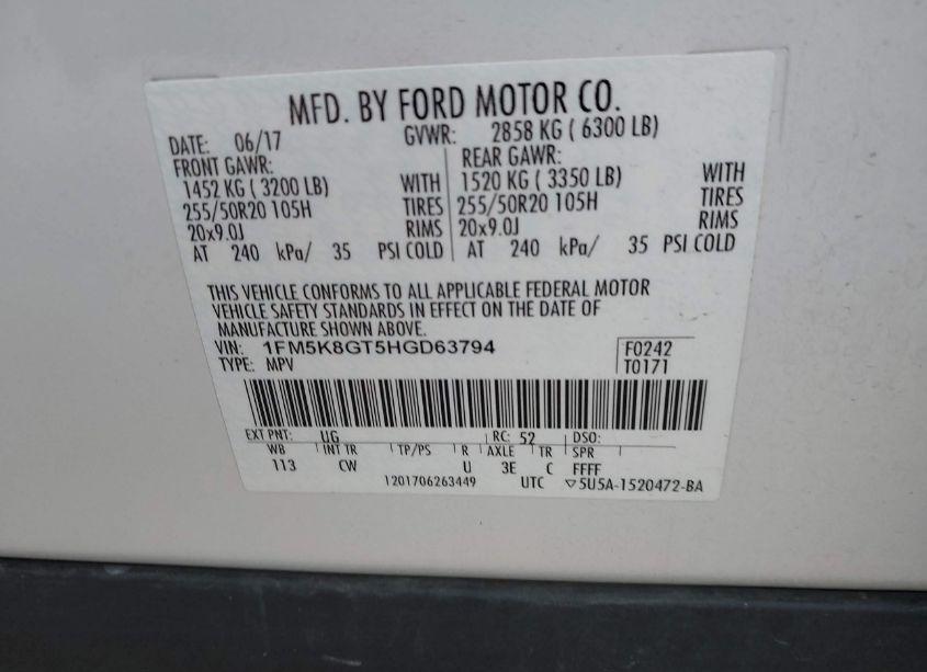 Photo 9 of 2017 Ford Explorer SPORT (VIN 1FM5K8GT5HGD63794)