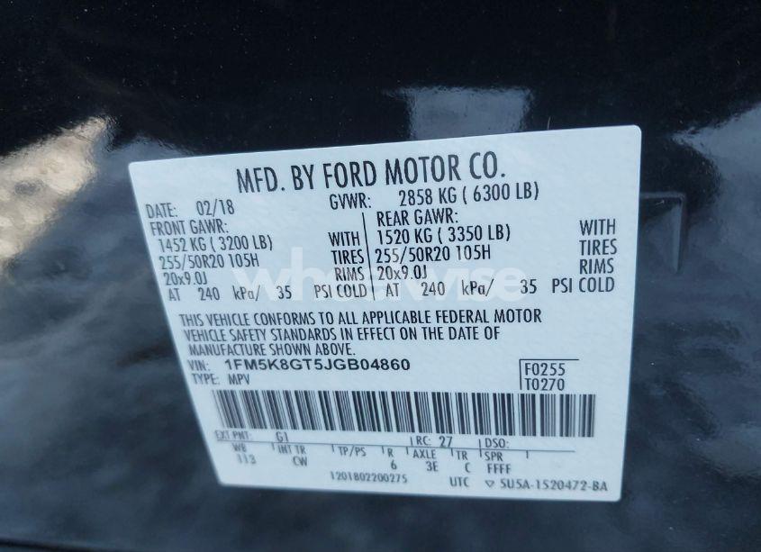 Photo 9 of 2018 Ford Explorer SPORT (VIN 1FM5K8GT5JGB04860)