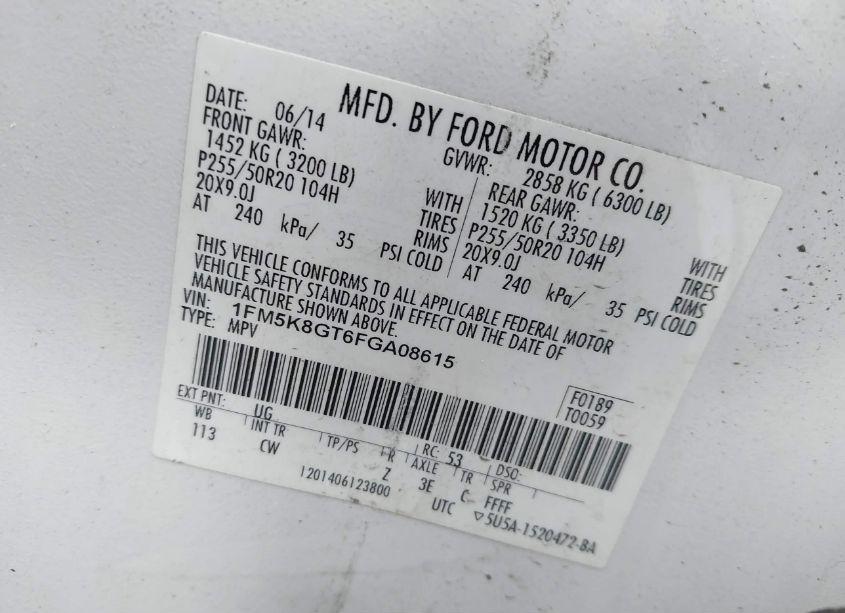 Photo 9 of 2015 Ford Explorer SPORT (VIN 1FM5K8GT6FGA08615)