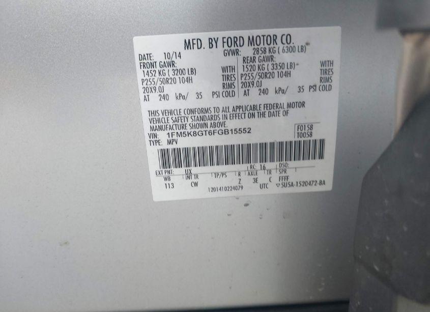 Photo 9 of 2015 Ford Explorer SPORT (VIN 1FM5K8GT6FGB15552)