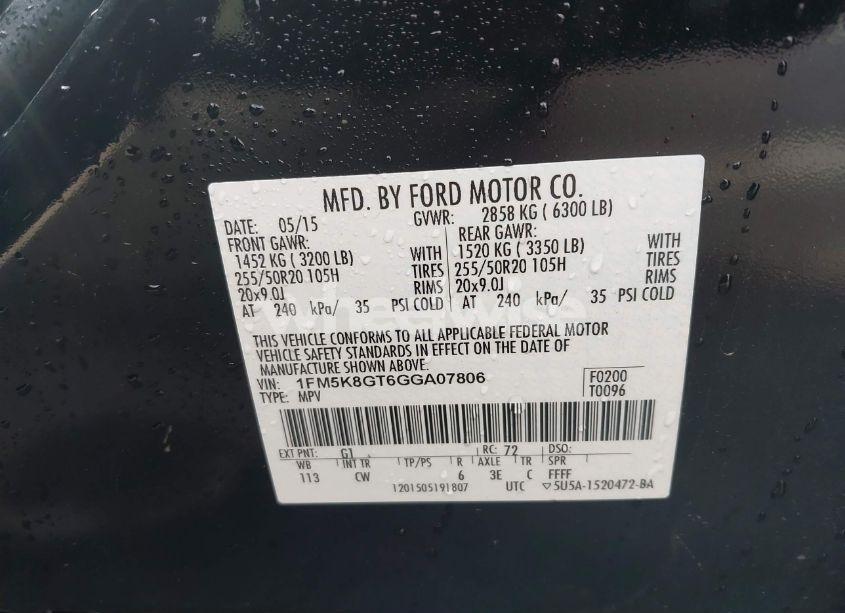 Photo 9 of 2016 Ford Explorer SPORT (VIN 1FM5K8GT6GGA07806)