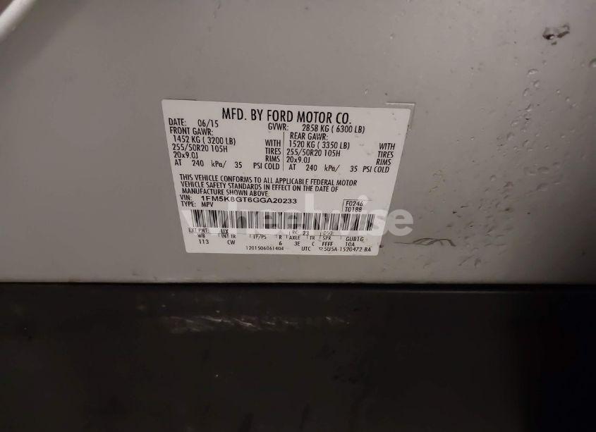 Photo 9 of 2016 Ford Explorer SPORT (VIN 1FM5K8GT6GGA20233)