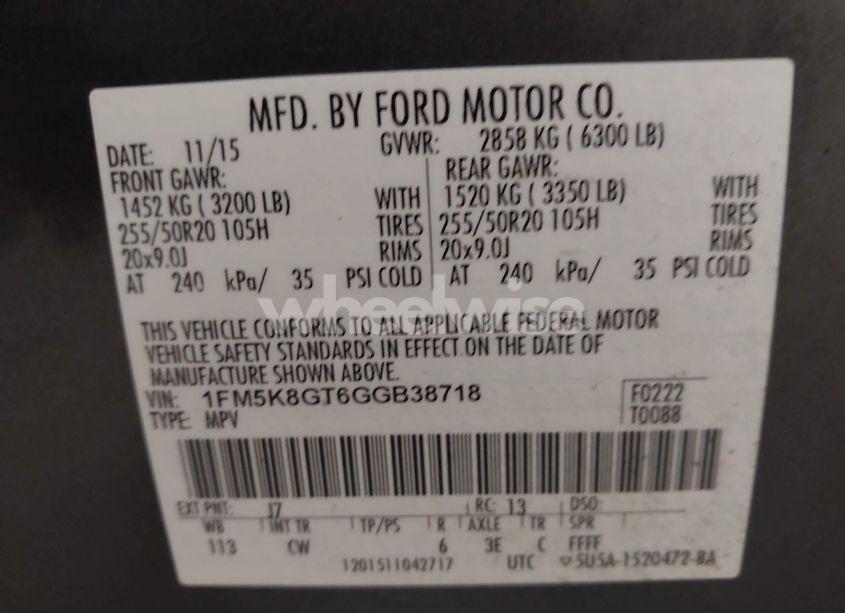 Photo 9 of 2016 Ford Explorer SPORT (VIN 1FM5K8GT6GGB38718)