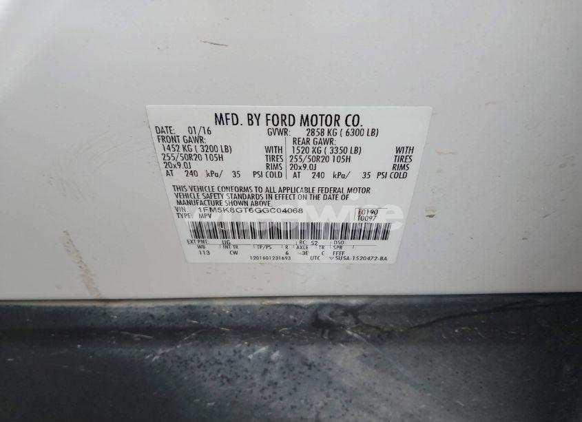 Photo 9 of 2016 Ford Explorer SPORT (VIN 1FM5K8GT6GGC04068)