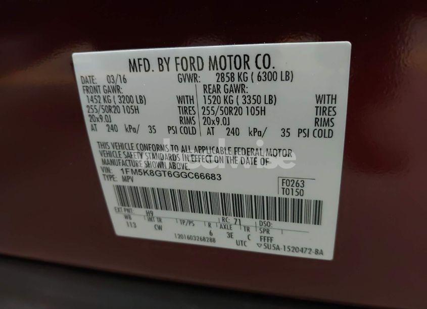 Photo 9 of 2016 Ford Explorer SPORT (VIN 1FM5K8GT6GGC66683)