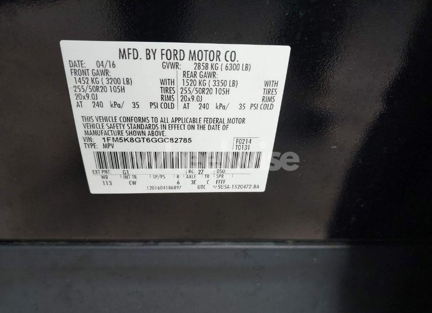 Photo 9 of 2016 Ford Explorer SPORT (VIN 1FM5K8GT6GGC82785)