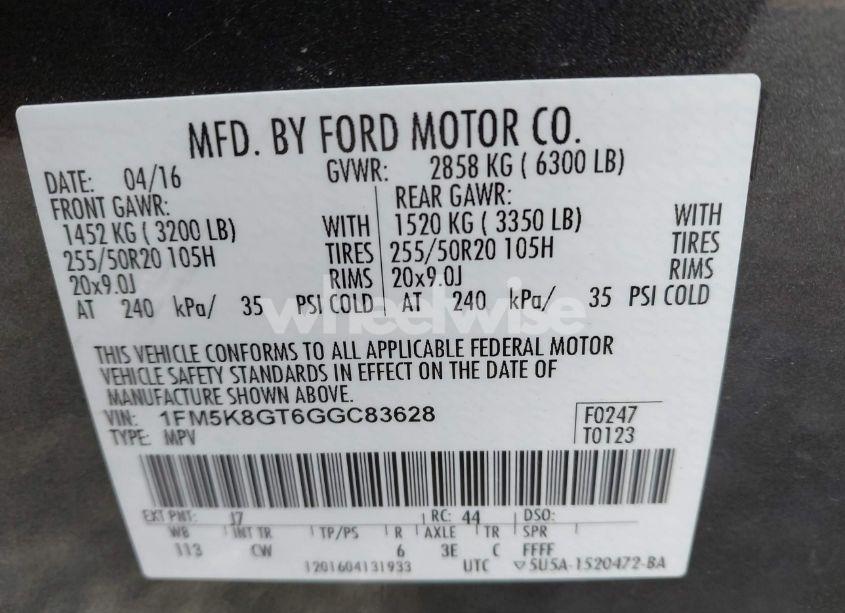 Photo 9 of 2016 Ford Explorer SPORT (VIN 1FM5K8GT6GGC83628)