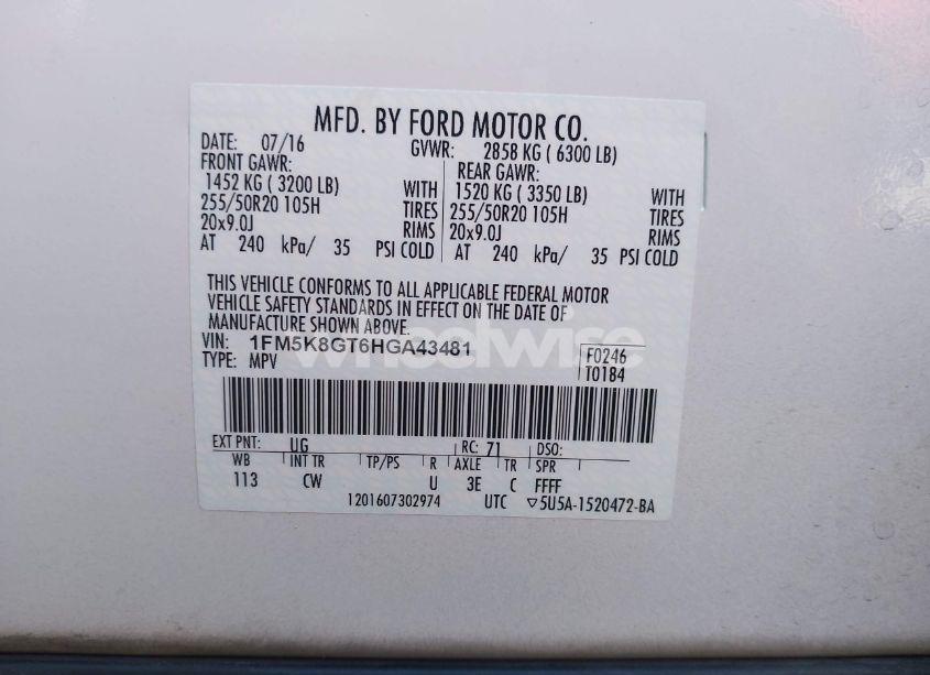 Photo 9 of 2017 Ford Explorer SPORT (VIN 1FM5K8GT6HGA43481)