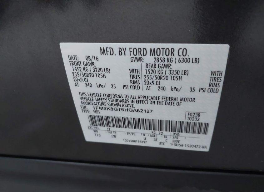 Photo 9 of 2017 Ford Explorer SPORT (VIN 1FM5K8GT6HGA62127)