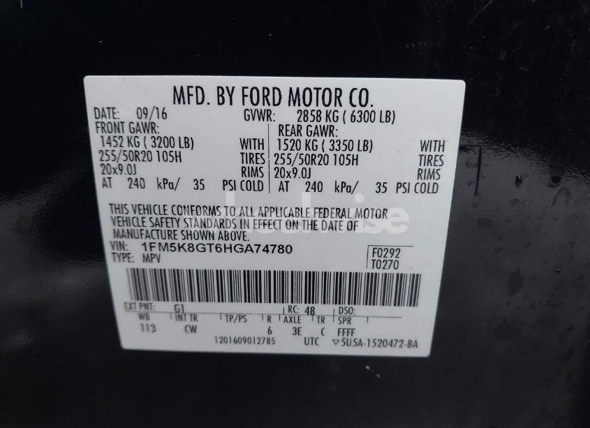 Photo 9 of 2017 Ford Explorer SPORT (VIN 1FM5K8GT6HGA74780)