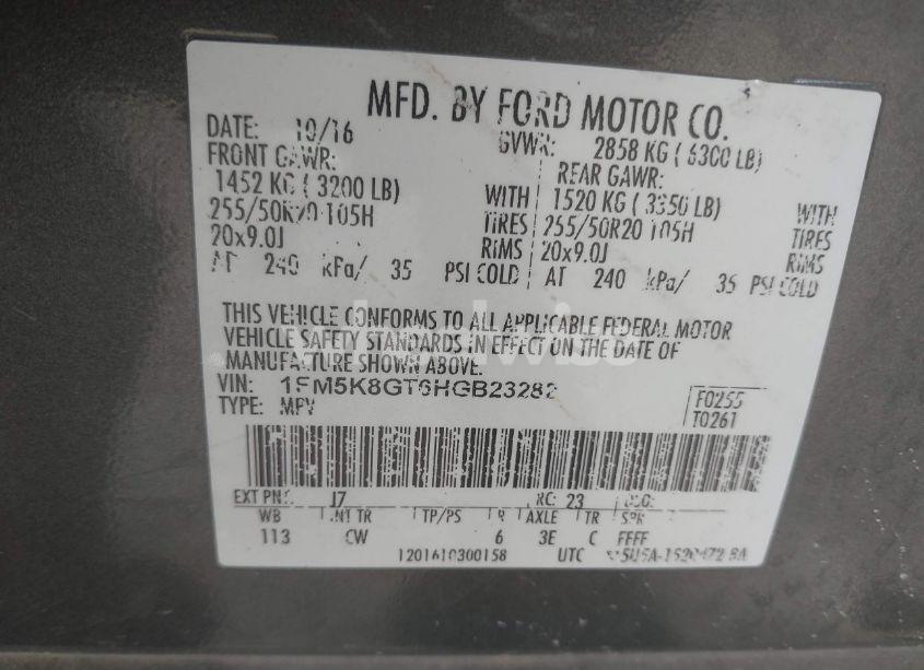 Photo 9 of 2017 Ford Explorer SPORT (VIN 1FM5K8GT6HGB23282)