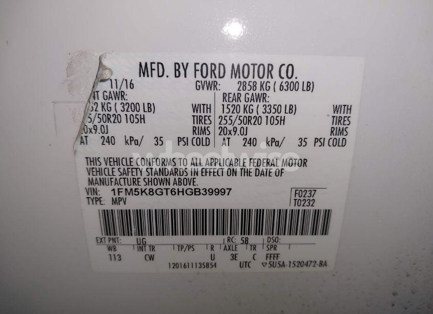 Photo 9 of 2017 Ford Explorer SPORT (VIN 1FM5K8GT6HGB39997)