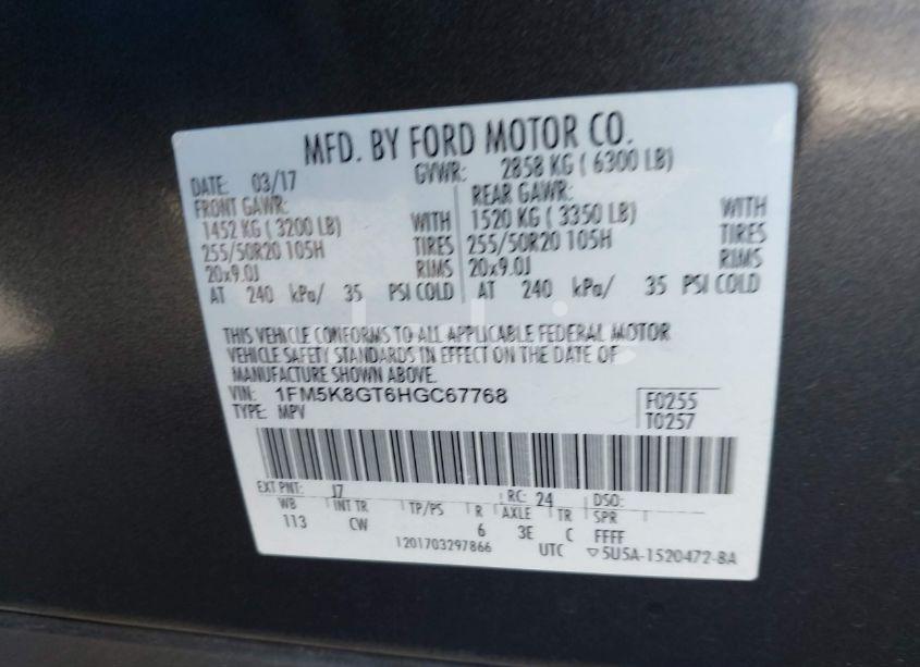 Photo 9 of 2017 Ford Explorer SPORT (VIN 1FM5K8GT6HGC67768)