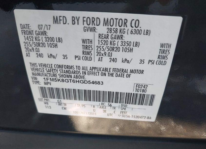 Photo 9 of 2017 Ford Explorer SPORT (VIN 1FM5K8GT6HGD54683)