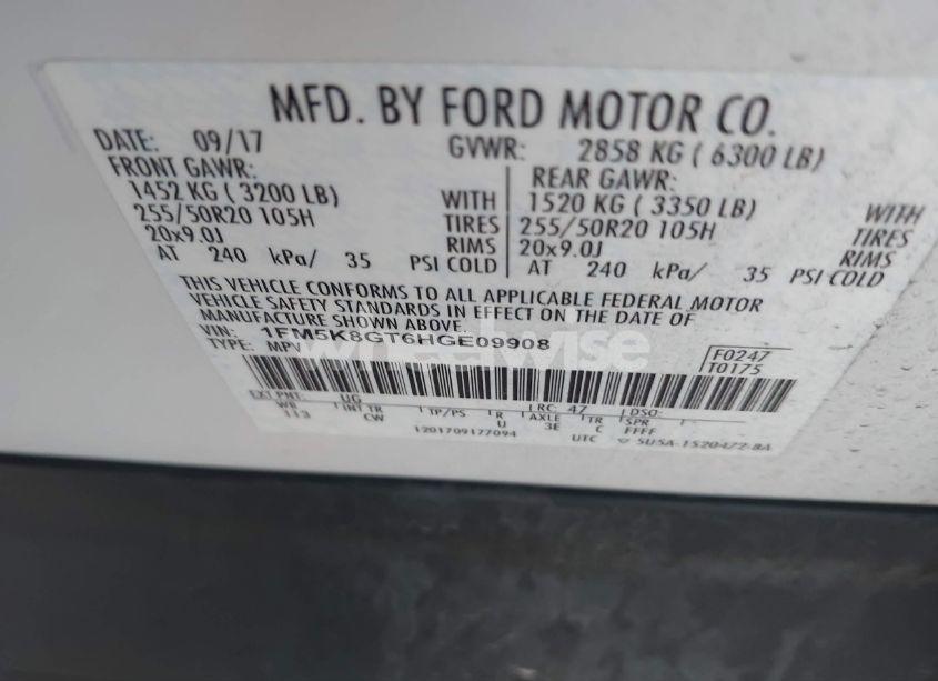 Photo 9 of 2017 Ford Explorer SPORT (VIN 1FM5K8GT6HGE09908)