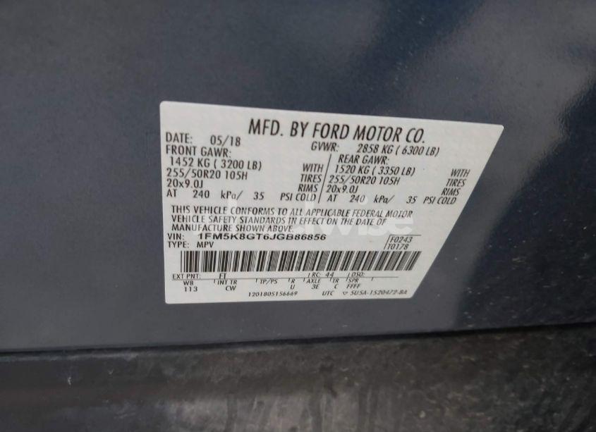 Photo 9 of 2018 Ford Explorer SPORT (VIN 1FM5K8GT6JGB86856)