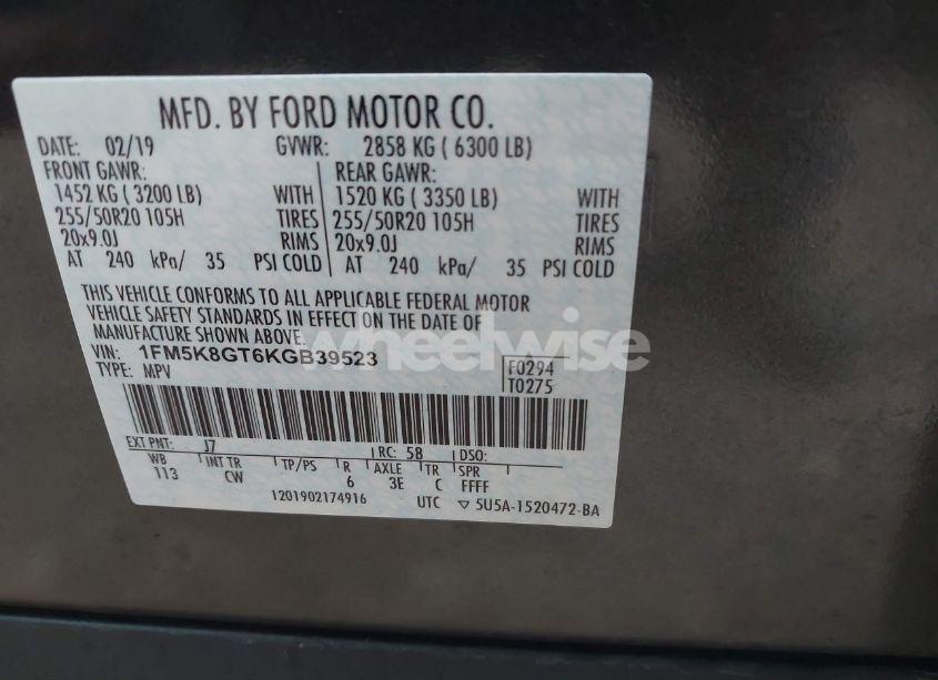 Photo 9 of 2019 Ford Explorer SPORT (VIN 1FM5K8GT6KGB39523)