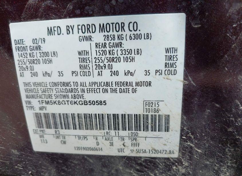 Photo 9 of 2019 Ford Explorer SPORT (VIN 1FM5K8GT6KGB50585)