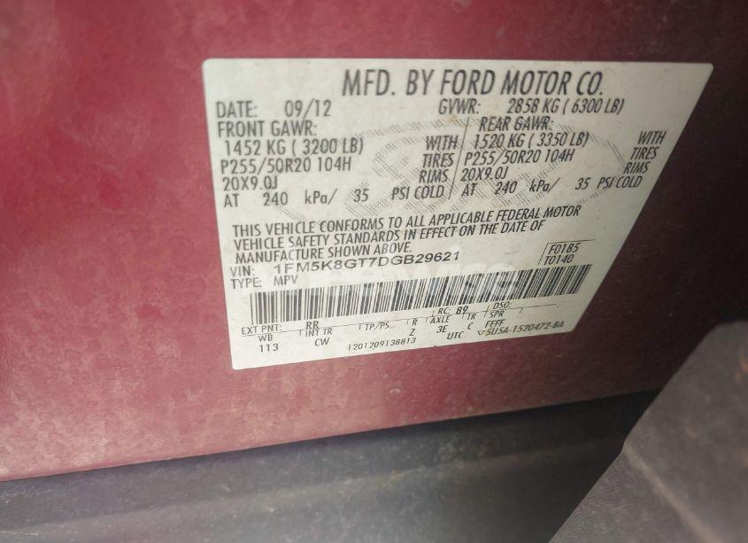 Photo 9 of 2013 Ford Explorer SPORT (VIN 1FM5K8GT7DGB29621)