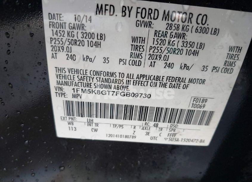 Photo 9 of 2015 Ford Explorer SPORT (VIN 1FM5K8GT7FGB09730)