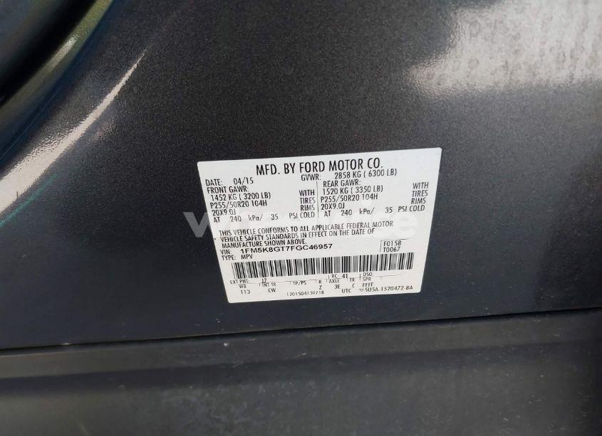 Photo 9 of 2015 Ford Explorer SPORT (VIN 1FM5K8GT7FGC46957)